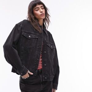 Topshop Washed Black Denim Jacket Size 6 # 880